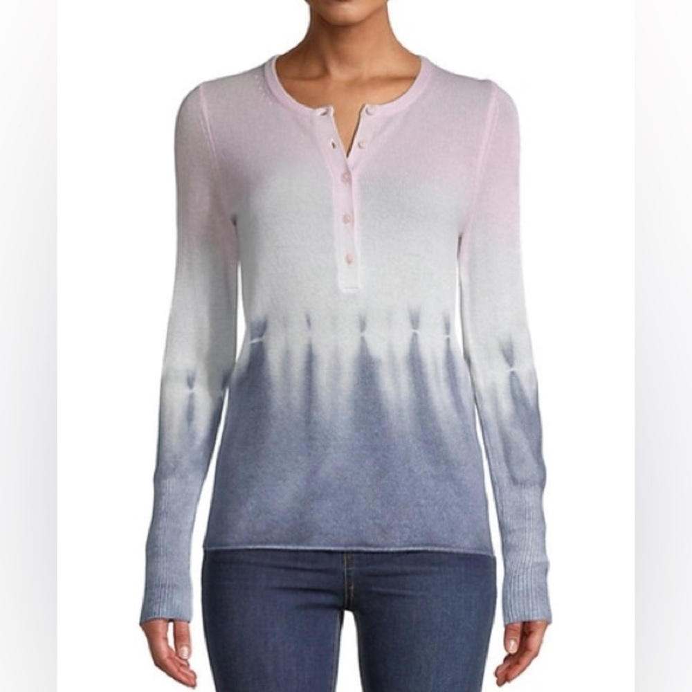 LAYNE TIE-DYE CASHMERE HENLEY IN PINK NAVY